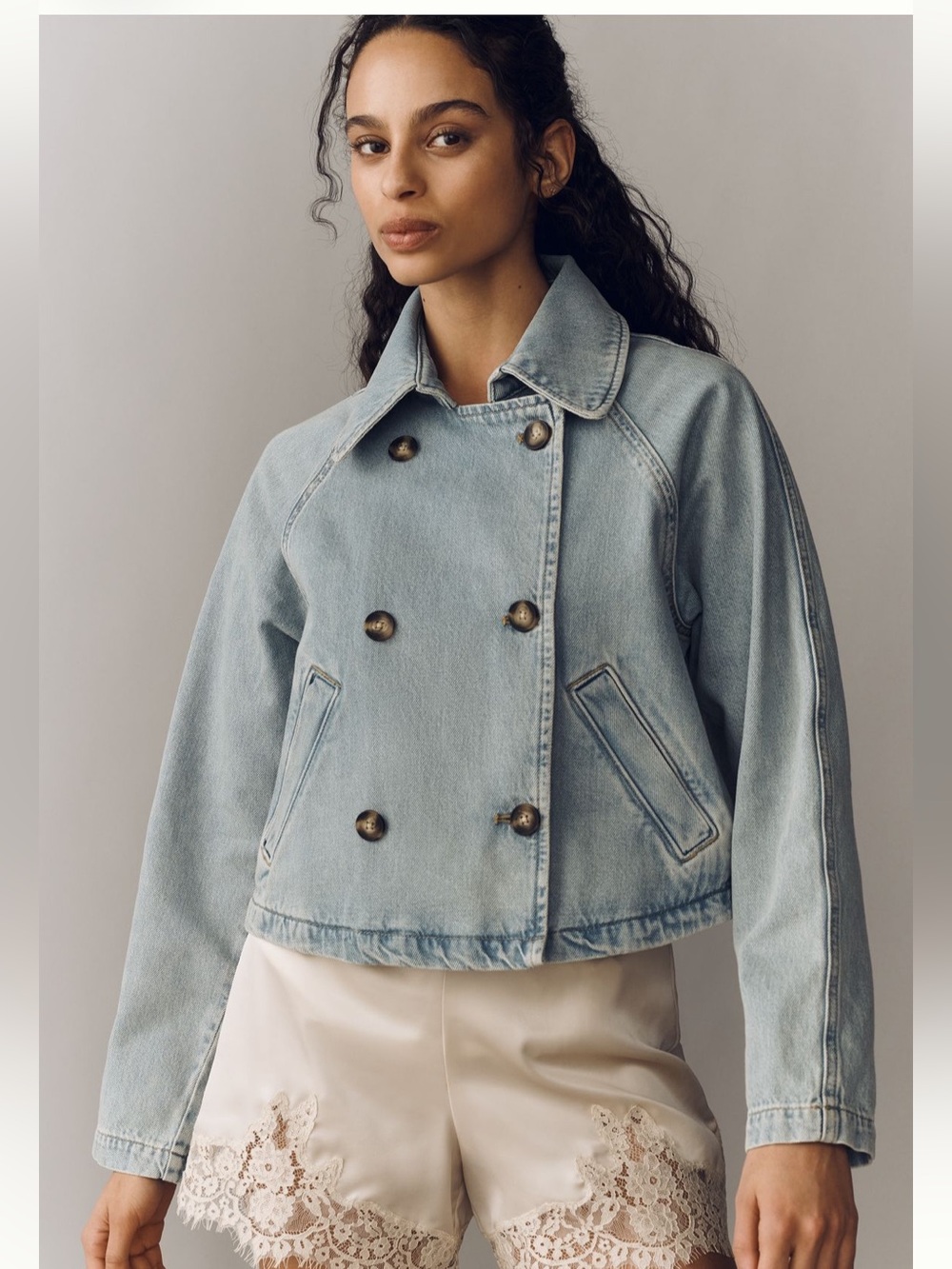 Anthropologie Pilcro cropped denim trench jacket